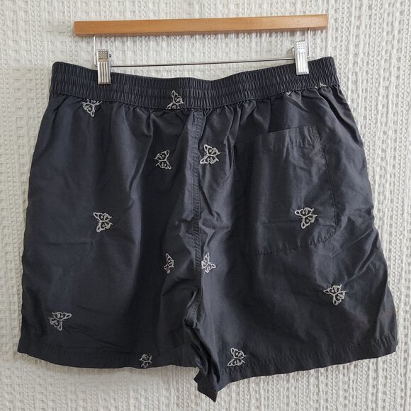 Urban Outfitters Embroidered 5” Nylon Short Gray Butterfly Y2K Inspired Large - Picture 3 of 13